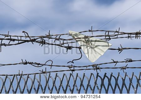 Paper Plane Gets Stuck In Barbed Wire