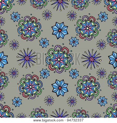 Abstract  Pattern With Flowers And Stars