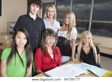 School class with student and teacher.