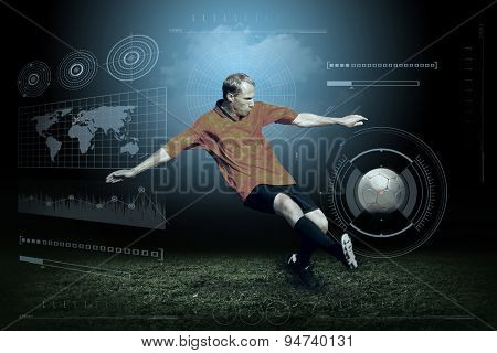 Soccer player with ball in action outdoors
