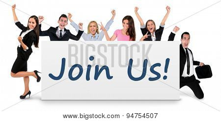 Join us word writing on banner