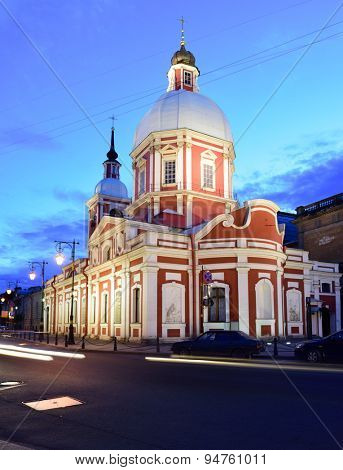 ST. PETERSBURG, RUSSIA - JUNE 8, 2015: Night view of the Church of Holy greatmartyr and healer Panteleimon. Built in 1735-1739 in Baroque style, the church was several times enlarged and reconstructed