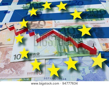 Financial Crisis In Greece Red Arrow. Concept  Illustration