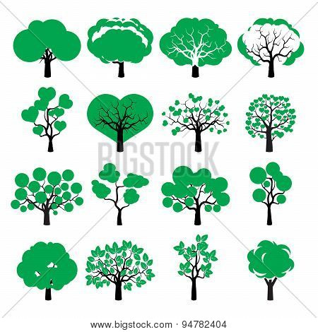 Set Of Color Vector Trees