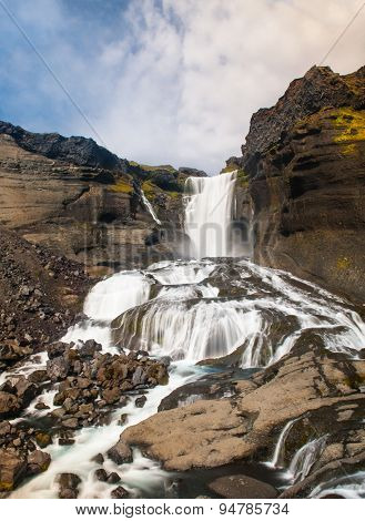 Beautiful Icelandic waterfall Oraerufoss. It is located on the South of the island, near Eldgja Canyon.