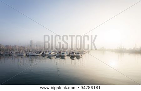 Beautiful sea port with yachts and boats