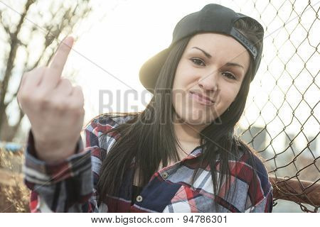 woman in the street pointing finger