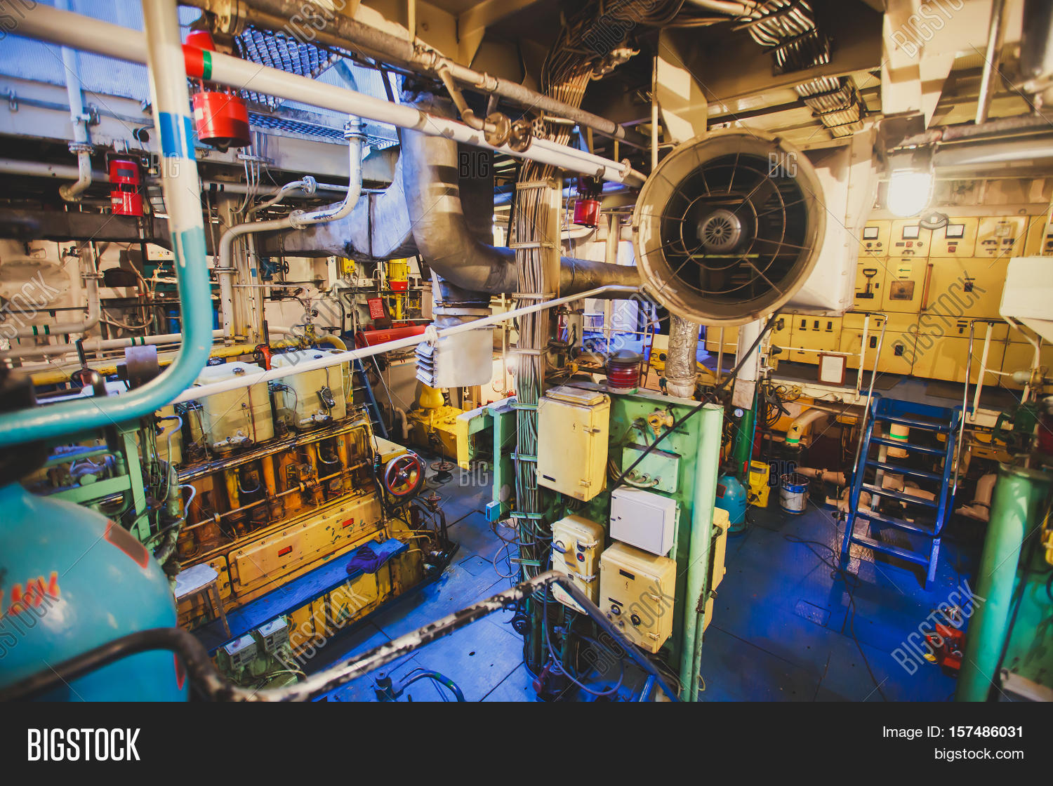 Engine Room On Cargo Boat Ship Image & Photo Bigstock