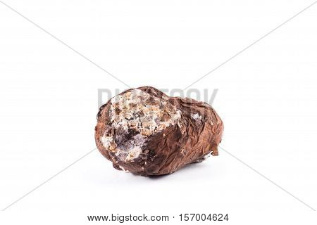 Photo spoiled potatoes isolated on white background. Bad products