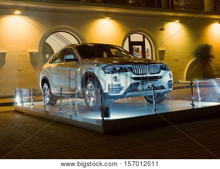 Sochi, Russia - October 12, 2016: Bmw x4 New model of the brand BMW near a dealer's showroom.