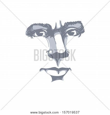 Vector Portrait Of Irate Woman, Illustration Of Good-looking But Angry Female. Person Emotional Face