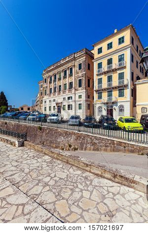 Shopping Street Of The Old City With Ancient Houses, Corfu