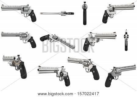 Revolver Firearm Gun Chrome Set