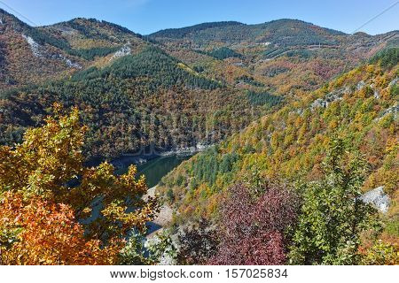 Amazing Autumn Landscape of Tsankov kamak Reservoir, Smolyan Region, Bulgaria