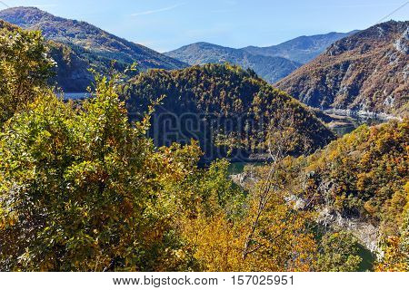 Autumn Panorama of Tsankov kamak Reservoir, Smolyan Region, Bulgaria
