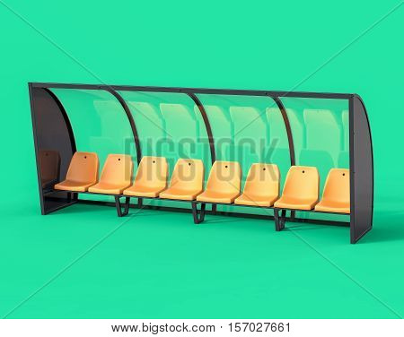 3D Isolated Yellow Football Soccer Bench. Sport Substitute Trainer.