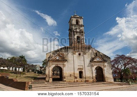 Old church ruins on a square in Trinidad,Cuba