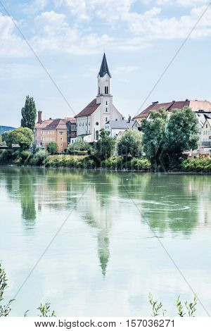 Saint Gertraud church in Passau Germany. Cultural heritage. Religious architecture. Beautiful place. Old houses. Architectural theme.