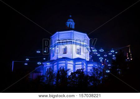 TURIN, ITALY - NOVEMBER 3, 2015: Blue lights on Monte dei Cappuccini abbey