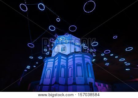 TURIN, ITALY - NOVEMBER 3, 2015: The Monte dei Cappuccini abbey illuminated at night