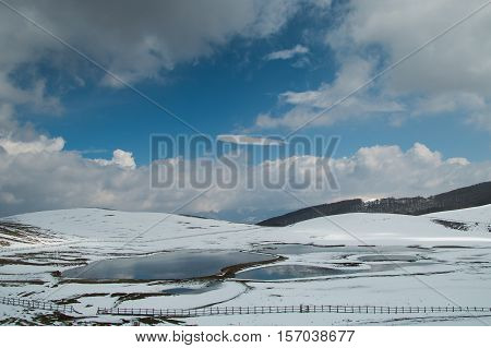 Winter view of Pantani di Accumoli in Lazio, Italy