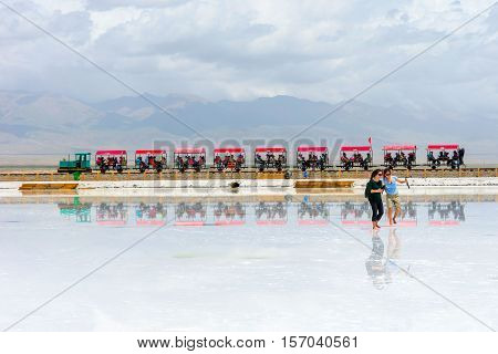 Tourist Train At Chaqia (chakayan) Salt Lake, China