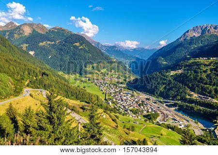 View of Airolo village from the Gotthard Pass - Switzerland