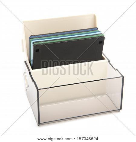Floppy Disk Organizer Case Filled With Diskettes, Isolated