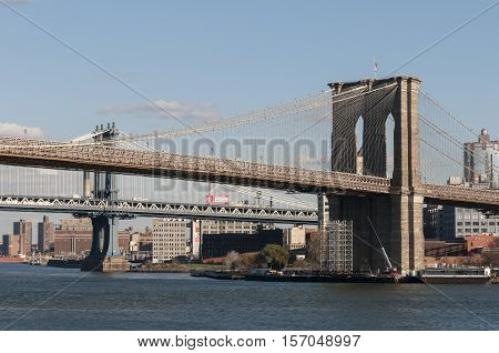 Brooklyn Bridge in New York on a sunny day