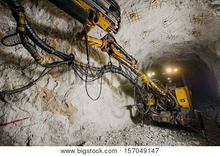 Gold mining underground. Drilling and explosive works.