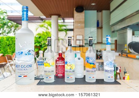 Bangkok,Thailand - October 09,2015: Bottle of Swedish vodka Absolut, Produced by Vin & Sprit.