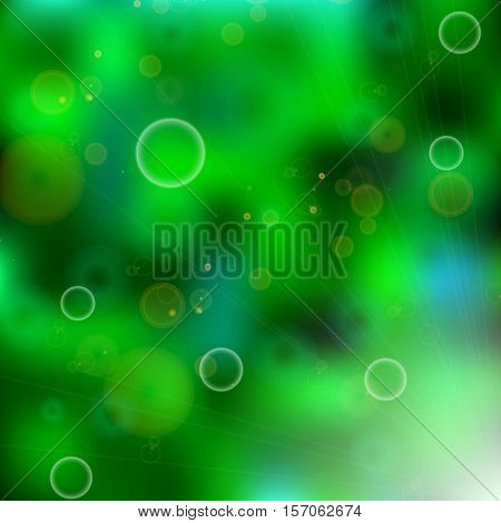 Green black blur pattern vector illustration. Abstract shining background - shining bubbles and sparkling circles on green glowing pattern.Sparkling blur circles on green black blur background