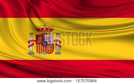 National waving flag of Spain on a silk drape