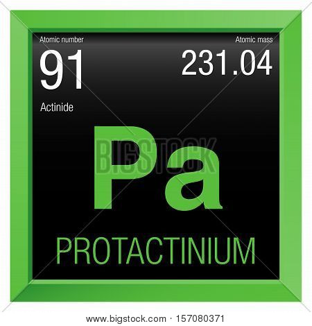 Protactinium symbol. Element number 91 of the Periodic Table of the Elements - Chemistry - Green frame with black background