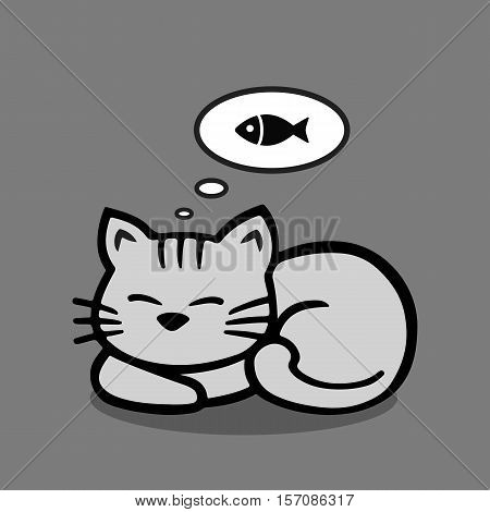 The cat is sleeping and he dreams of a fish.