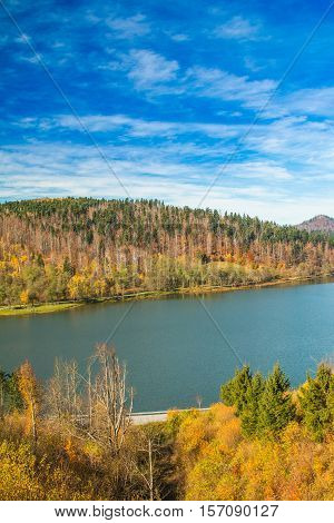 Lake Bajer, colorful autumn landscape, Fuzine, Gorski kotar, Croatia