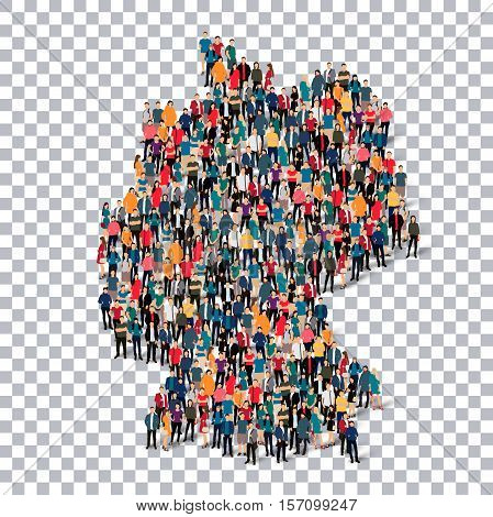 Isometric set of styles, people, map of Germany , country, web infographics concept of crowded space, flat 3d. Crowd point group forming a predetermined shape. Creative people.  illustration. Photo .3D illustration. Transparent background . Isolated.