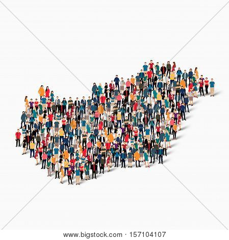 Isometric set of styles, people, map of Hungary , country, web infographics concept of crowded space, flat 3d. Crowd point group forming a predetermined shape. Creative people.  illustration. Photo .3D illustration. White background . Isolated.