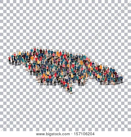 Isometric set of styles, people, map of Jamaica , country, web infographics concept of crowded space, flat 3d. Crowd point group forming a predetermined shape. Creative people.  illustration. Photo .3D illustration. Transparent background . Isolated.