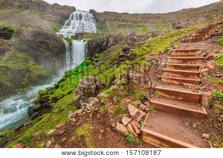 Mountain Path Leading To The Waterfall In Iceland