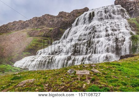 Big Waterfall Dynjandi In Iceland In Summer