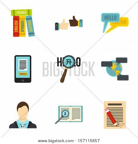 Language learning icons set. Flat illustration of 9 language learning vector icons for web