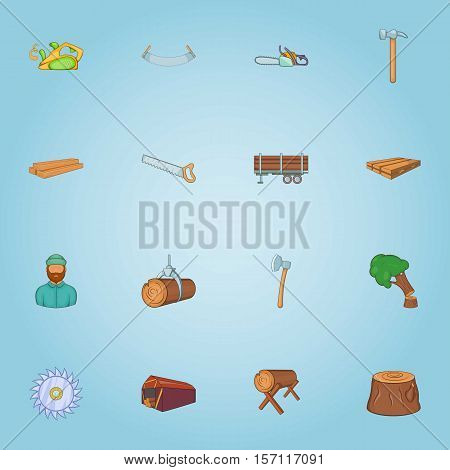 Felling of trees icons set. Cartoon illustration of 16 felling of trees vector icons for web