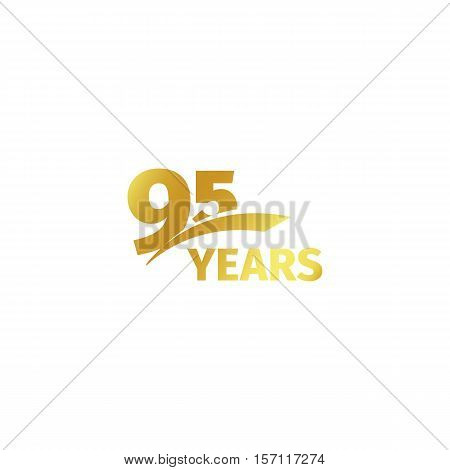 Isolated abstract golden 95th anniversary logo on white background. 95 number logotype. Ninty-five years jubilee celebration icon. Birthday emblem. Vector illustration