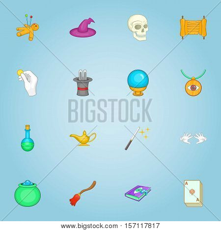 Magic icons set. Cartoon illustration of 16 magic vector icons for web