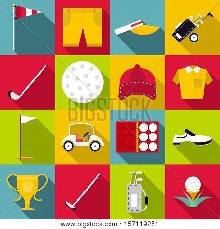 Golf icons set. Flat illustration of 16 golf vector icons for web