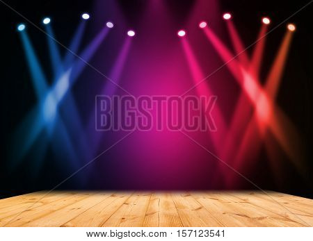 The concert on stage background with flood lights