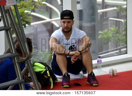 Hong Kong China - Oct 29 2016. Shane Tusup coach and husband of Katinka Hosszu olympic champion swimmer in Victoria Park Swimming Pool. FINA Swimming World Cup Preliminary Heats.