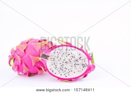 organic dragon fruit (dragonfruit) or pitaya on white background healthy dragon fruit food isolated