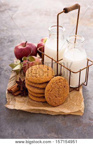 Apple cinnamon snickerdoodle cookies with milk bottles